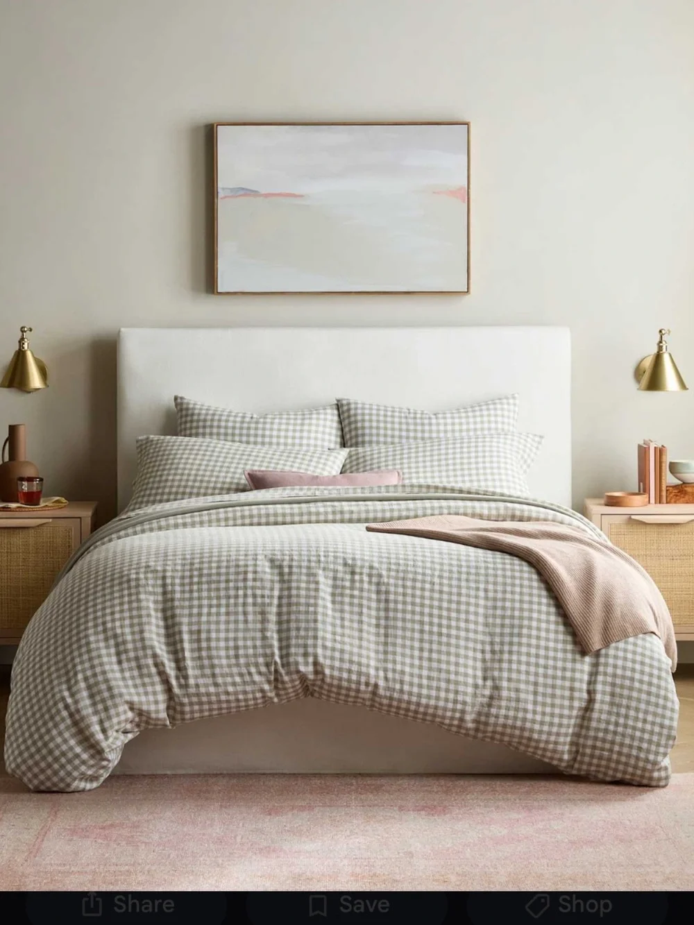 NWT 100% organic cotton Quince Willowleaf Gingham Duvet Cover and Shams set